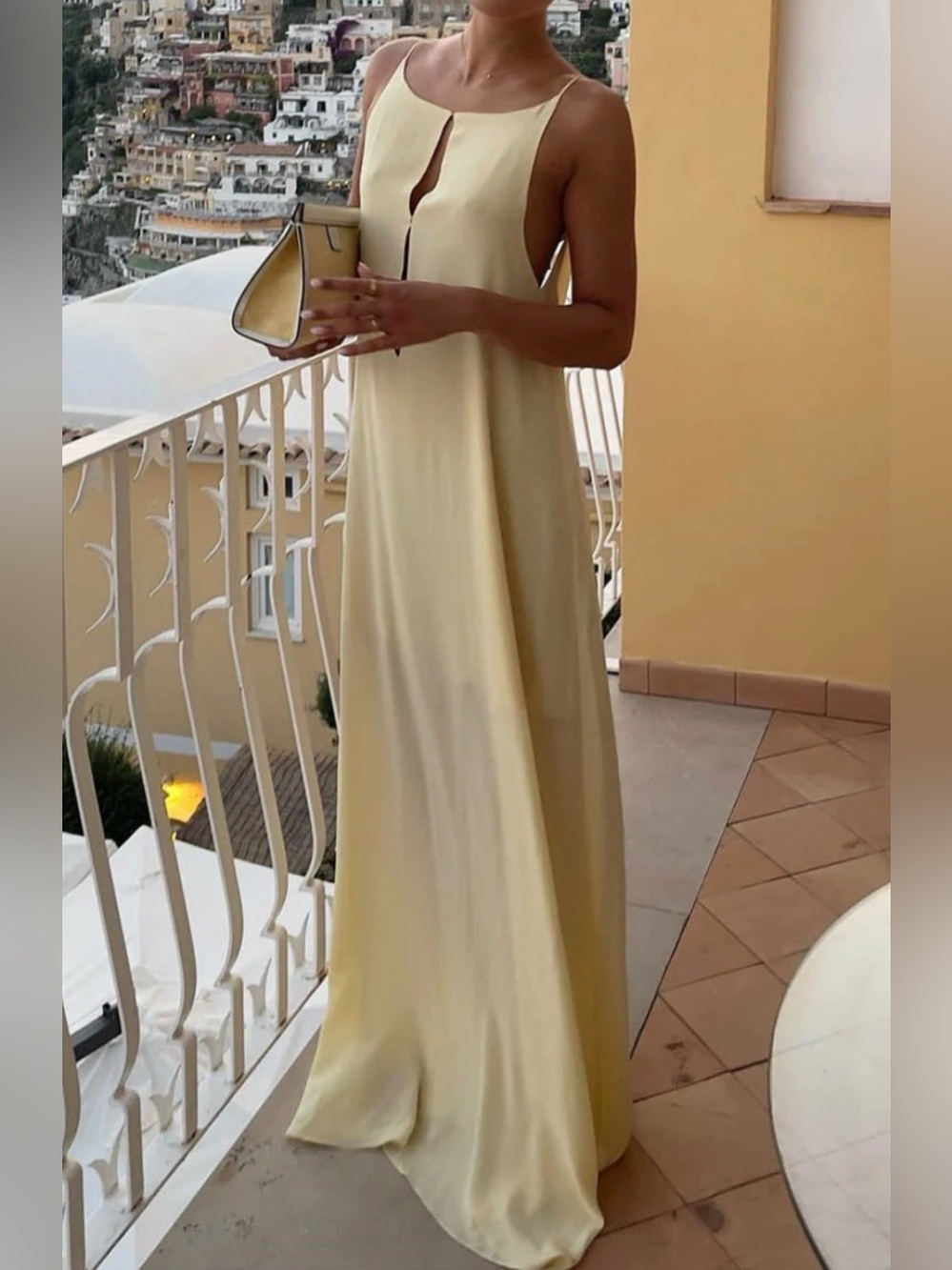 Commense Backless Vacation Satin Long Dress - S